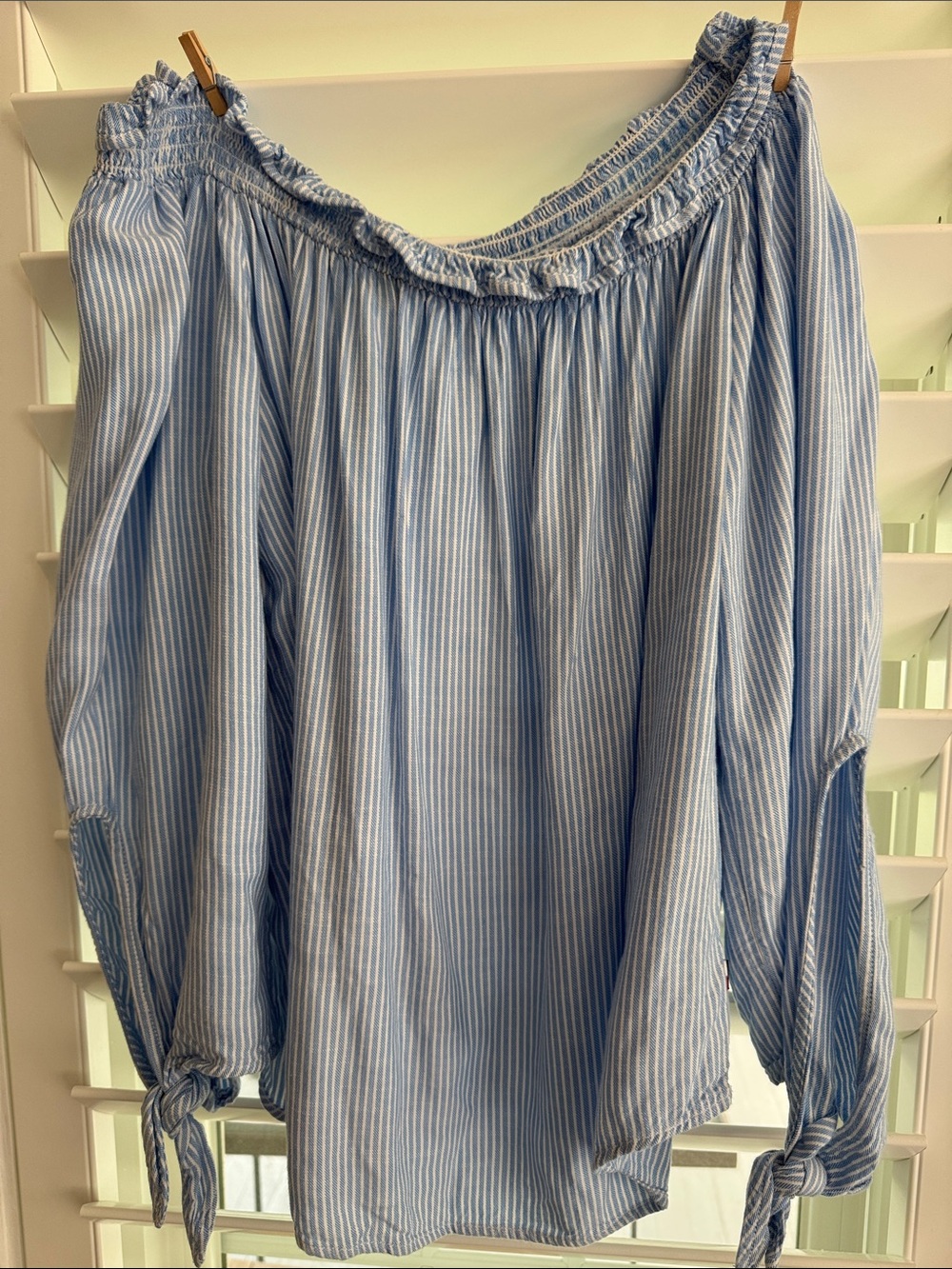 Tommy Hilfiger Light Blue & White Striped Peasant Blouse
